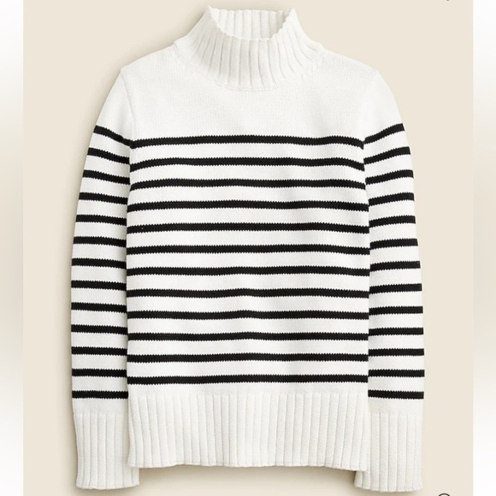 J. Crew White and Black Striped Turtleneck Sweater